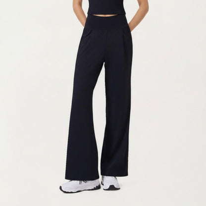 High Waist Wide Leg Sweatpants with Side Pockets and Smooth Stretch Fabric
