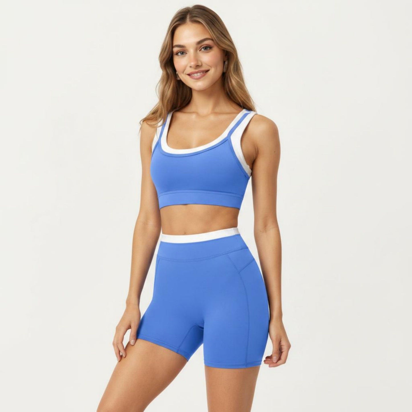 Contrast Trim Sports Bra with Square Neck and Smooth Stretch Fit