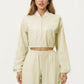 Cropped Zip Front Jacket with Elastic Hem and Long Sleeves