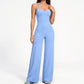 Scoop Neck Wide Leg Athletic Jumpsuit with Adjustable Crisscross Back Straps for Yoga Gym