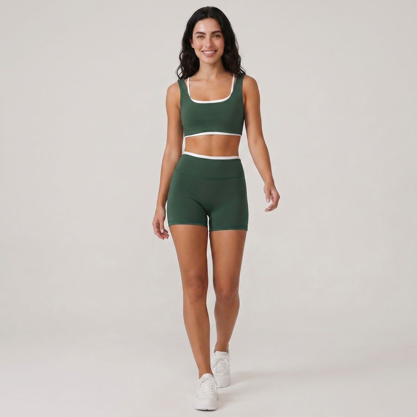 High Waist Biker Shorts with Wide Waistband Mid Thigh Length Smooth Stretch Fit and Pull On Activewear Design
