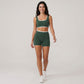 High Waist Biker Shorts with Wide Waistband Mid Thigh Length Smooth Stretch Fit and Pull On Activewear Design