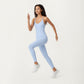 Scoop Neck Full-Length Activewear Bodysuit with Spaghetti Straps
