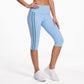 Foldover Waist Capri Leggings with Contrast Side Stripes
