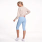 Foldover Waist Capri Leggings with Contrast Side Stripes