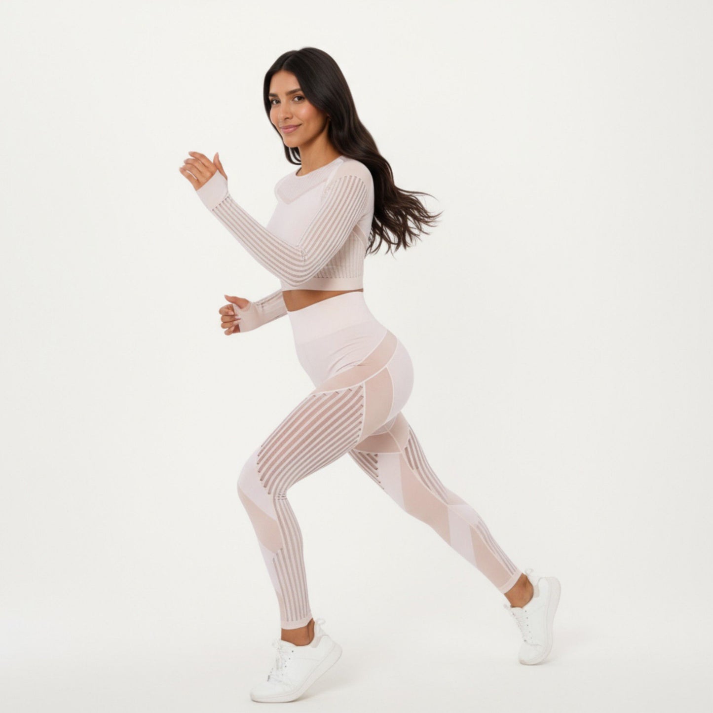 Long Sleeve Seamless Crop Top with Ribbed Texture and Contour Panels