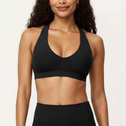 Racerback Sports Bra with Scoop Neck and Open Back Cutout Design