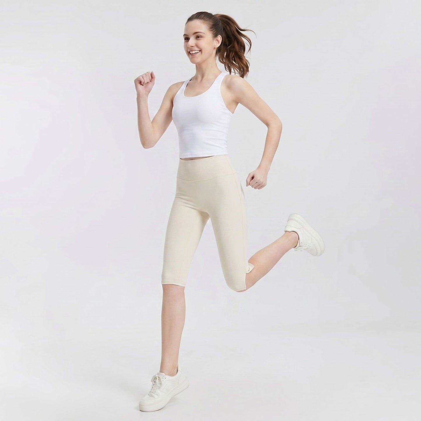 High Waist Capri Leggings with Side Slit Hem Smooth Stretch Pull On Workout Yoga Pants