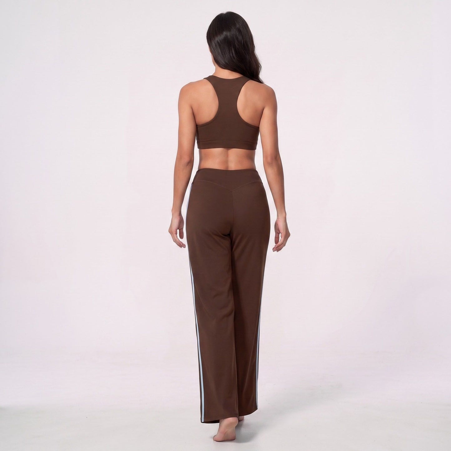 High Waist Wide Leg Workout Pants with Contrast Side Stripes