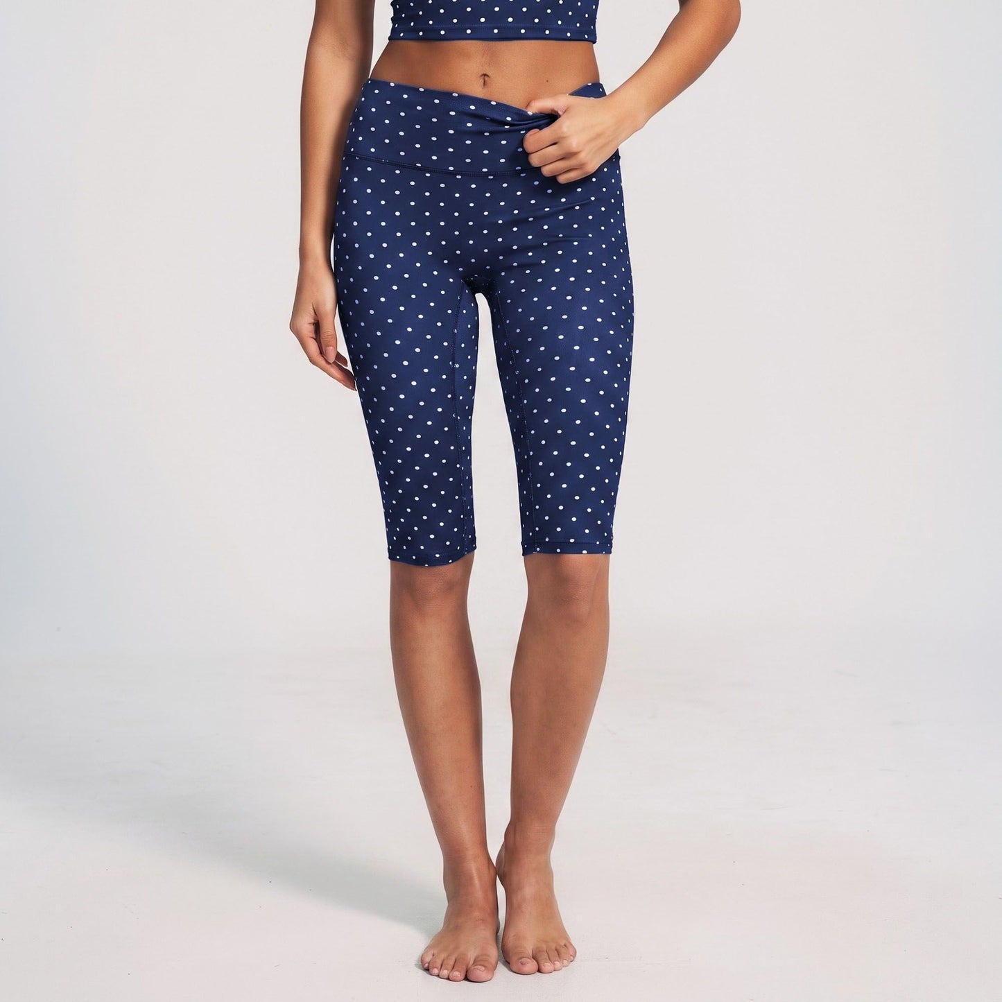 Polka Dot Foldover Waist Capri Leggings Fitted Cropped Yoga Pants for Dance Gym Workouts