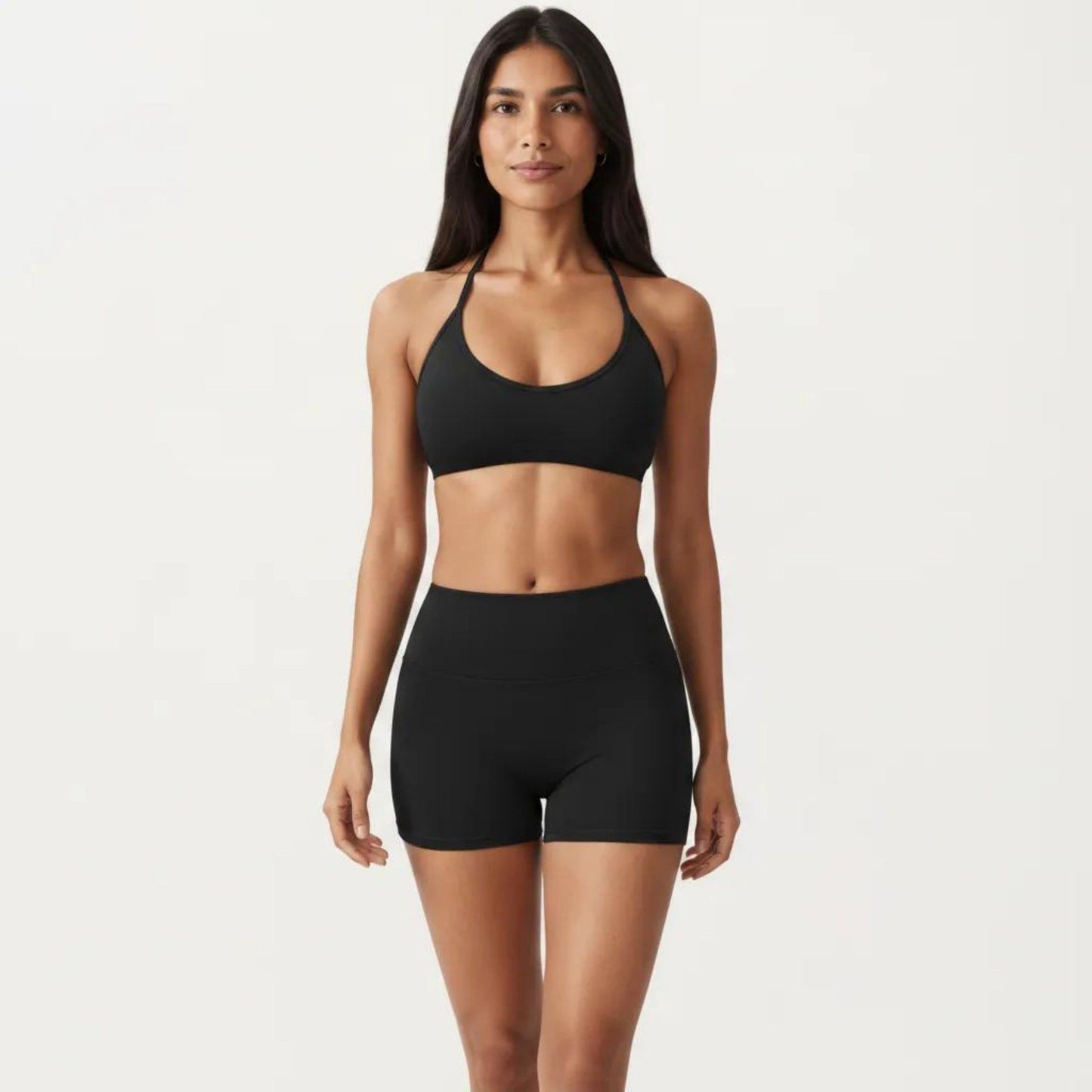 Halter Sports Bra with Open Back and Smooth Stretch Athletic Fit