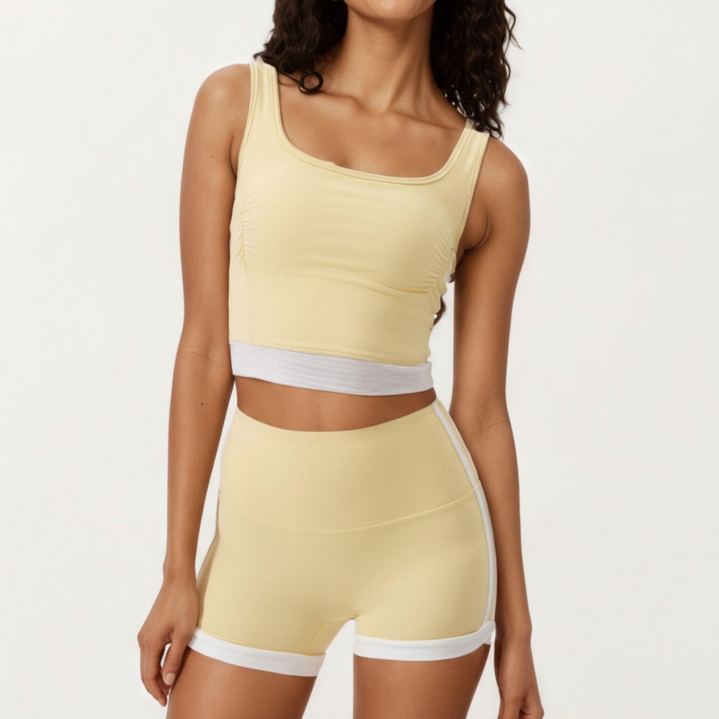 Square Neck Cropped Active Tank Top with Contrast Elastic Hem