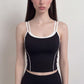 Contrast Trim Double Strap Cropped Cami Tank Top with Fitted Light Support Activewear Design