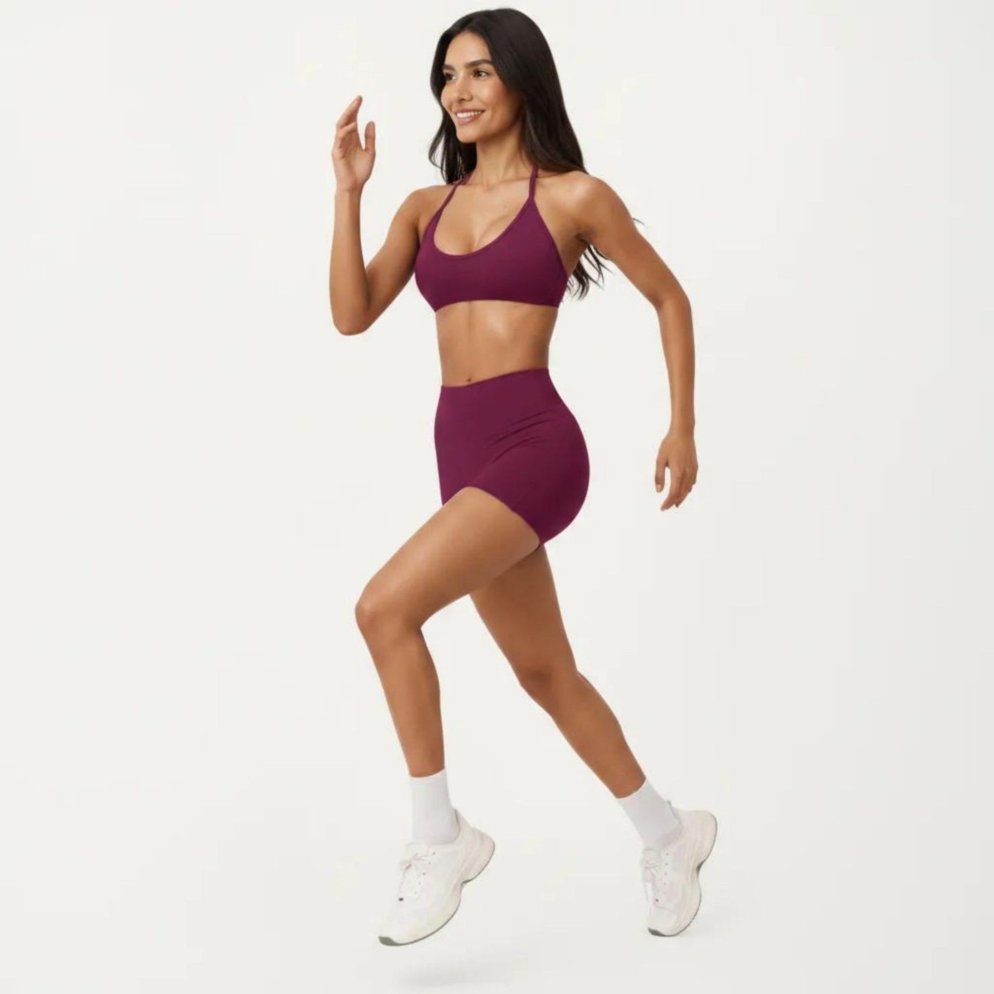 Halter Sports Bra with Open Back and Smooth Stretch Athletic Fit