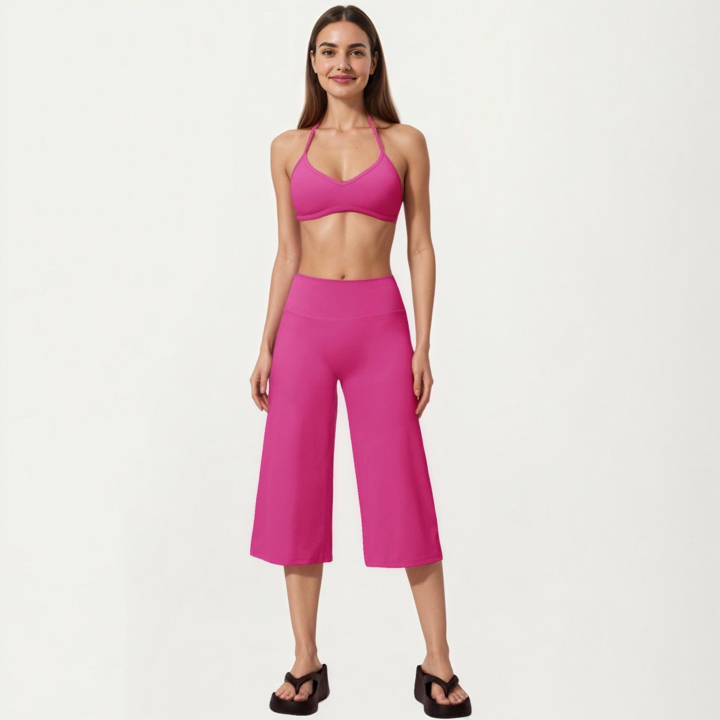 High Waist Capri Wide Leg Pants with Smooth Stretch Fabric and Relaxed Fit