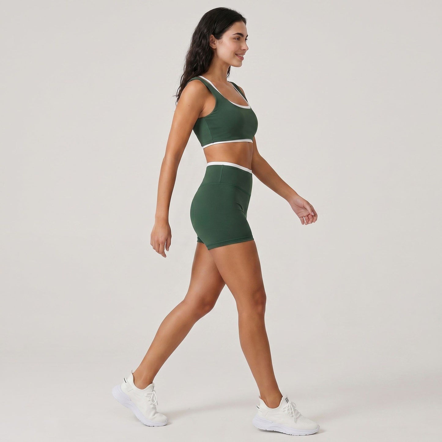 High Waist Biker Shorts with Wide Waistband Mid Thigh Length Smooth Stretch Fit and Pull On Activewear Design