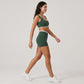 High Waist Biker Shorts with Wide Waistband Mid Thigh Length Smooth Stretch Fit and Pull On Activewear Design