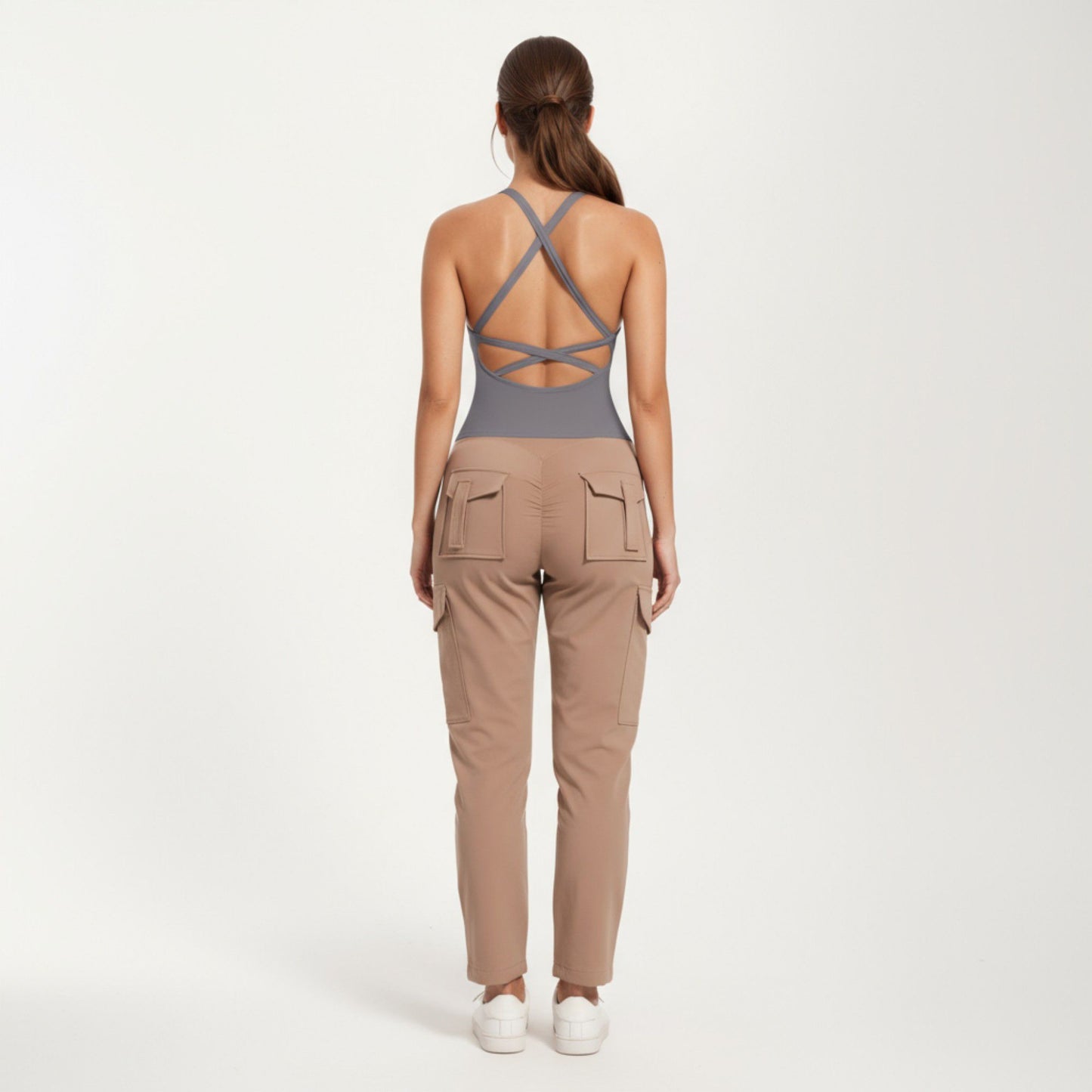 Fitted Strappy Back Tank Top with Scoop Neck and Cross Back Design
