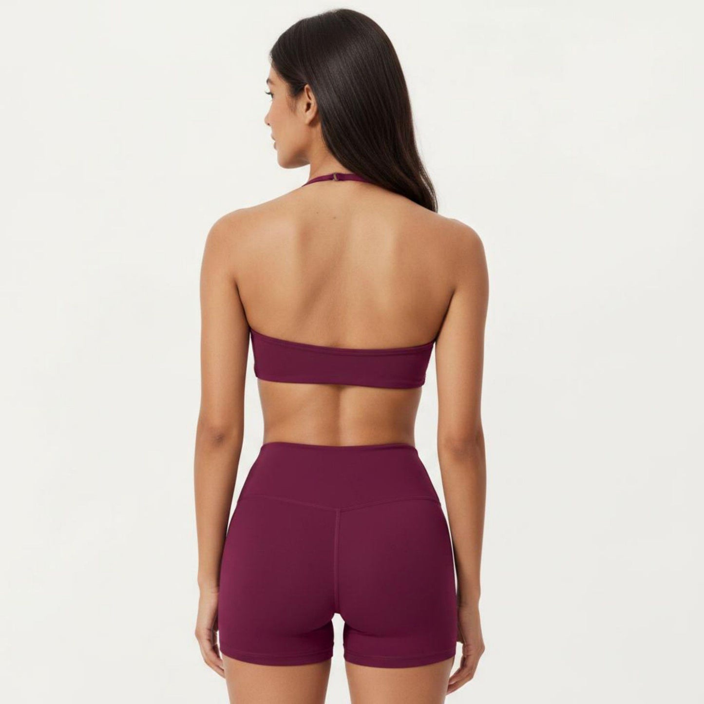 Halter Sports Bra with Open Back and Smooth Stretch Athletic Fit