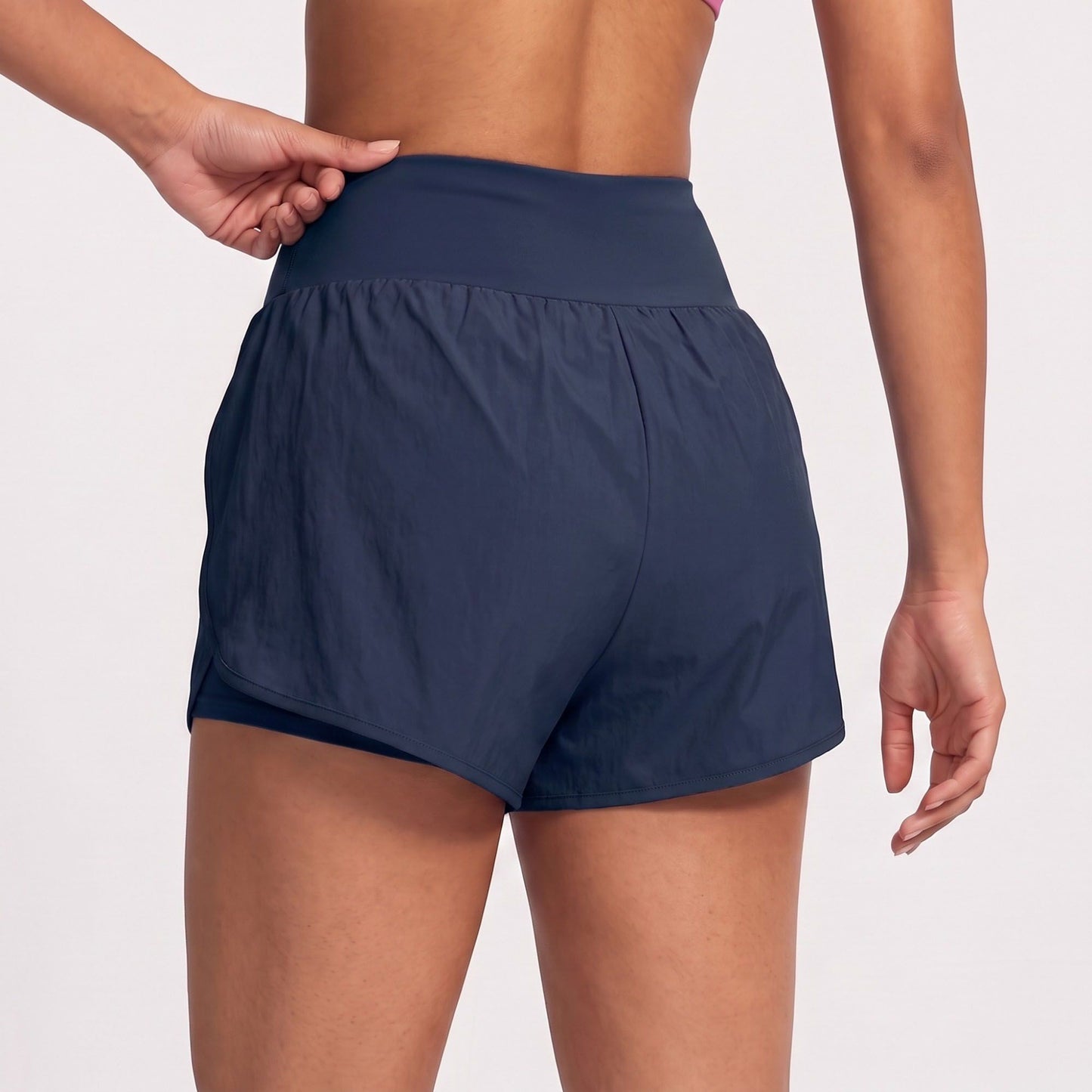 High Waist Running Shorts with Wide Waistband and Side Slits