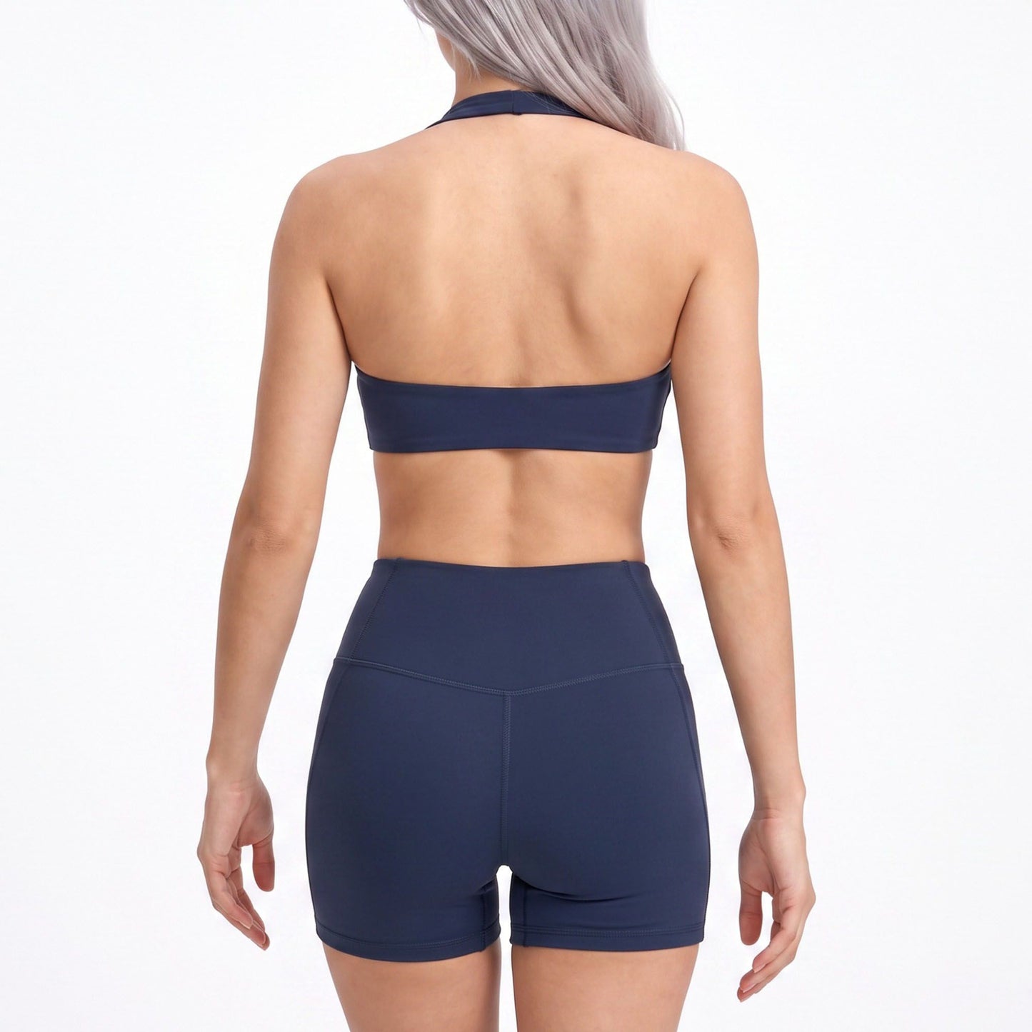 Halter Sports Bra Scoop Neck Open Back Workout Top