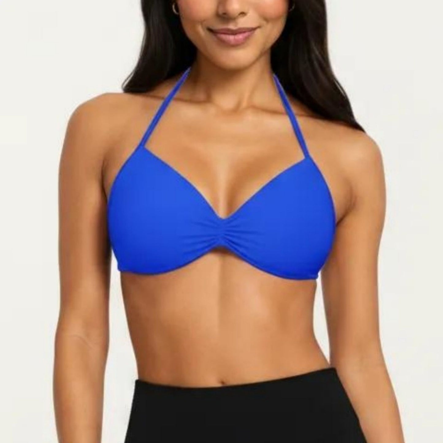 Halter Sports Bra with Ruched Front Detail and Open Back Design