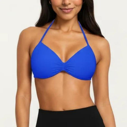 Halter Sports Bra with Ruched Front Detail and Open Back Design