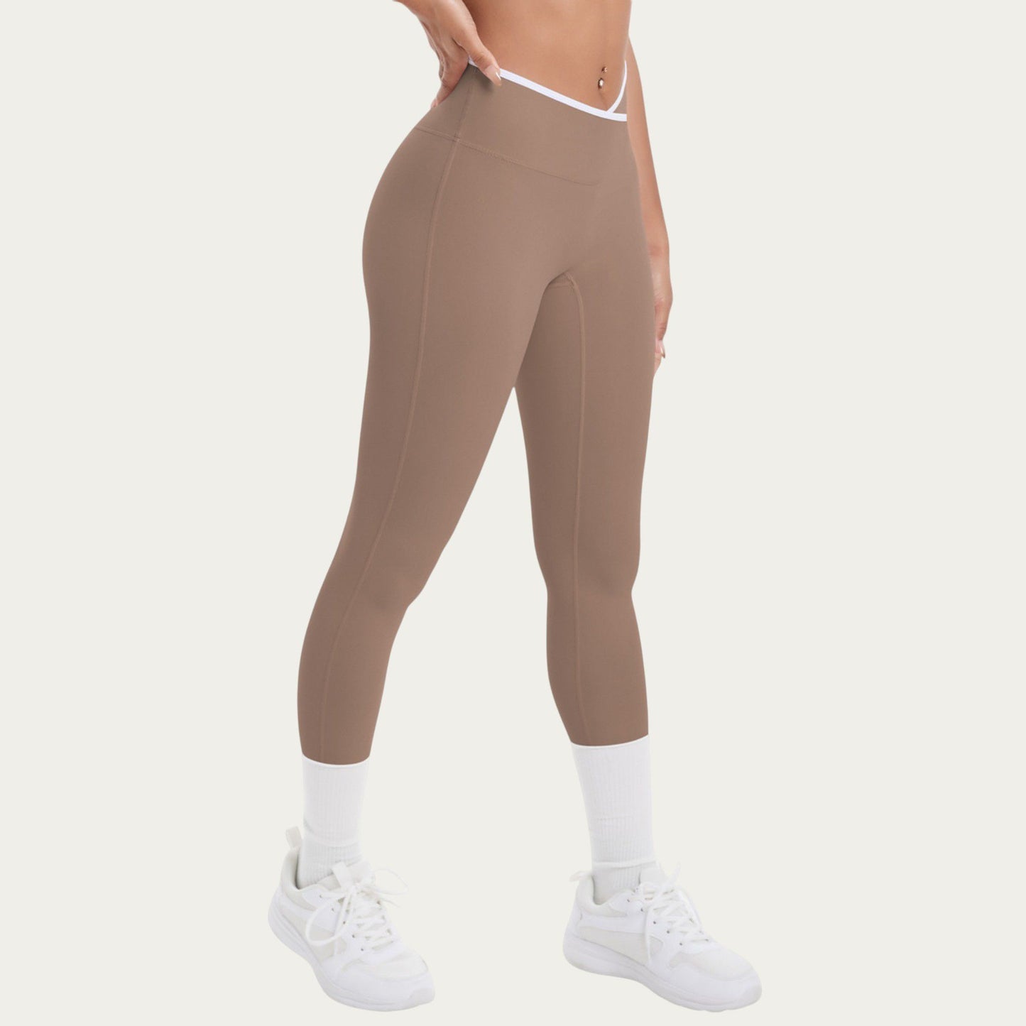 High Waist Crossover Leggings with Contoured Fit and V-Shaped Waistband