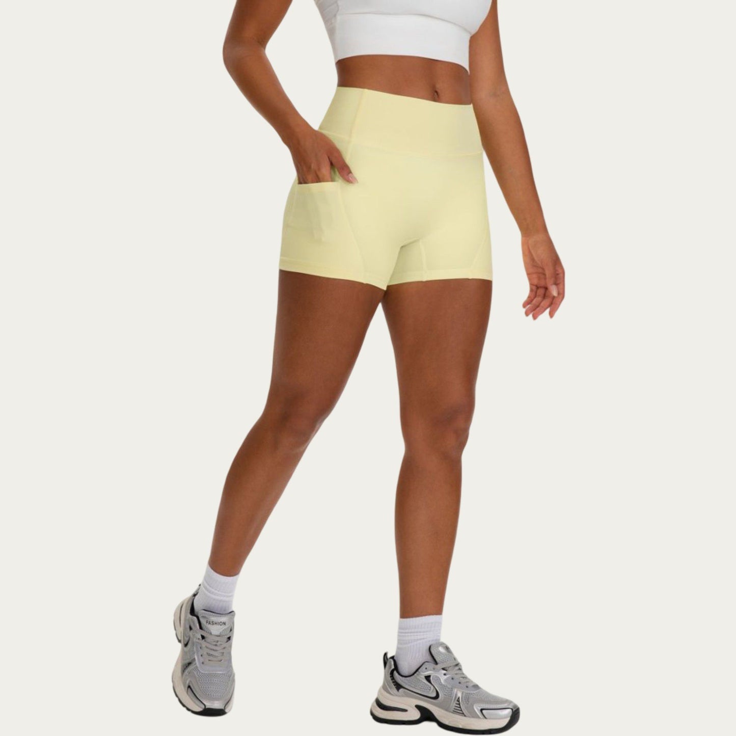 High Waist Biker Shorts with Side Pockets and Smooth Stretch Fit