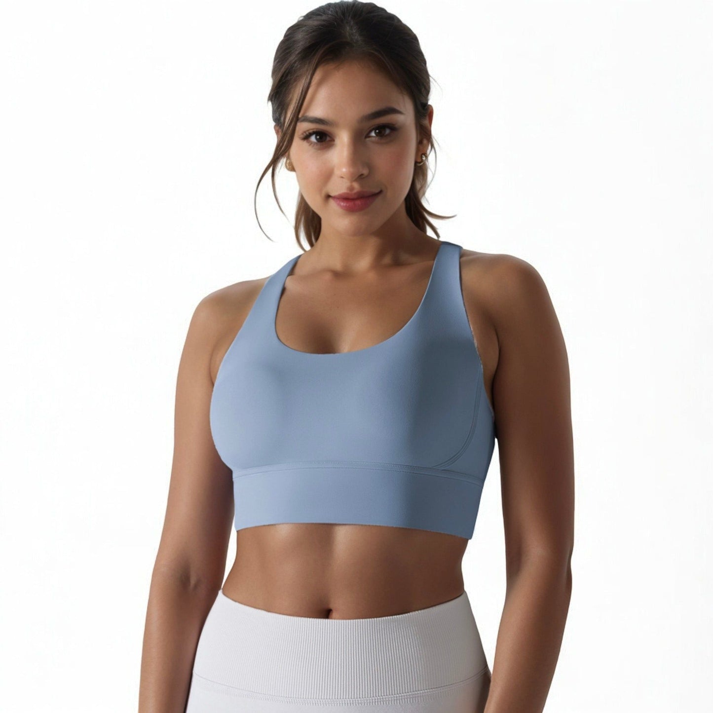 Scoop Neck Stretchy Cropped Banded Criss Cross Back Sports Bra