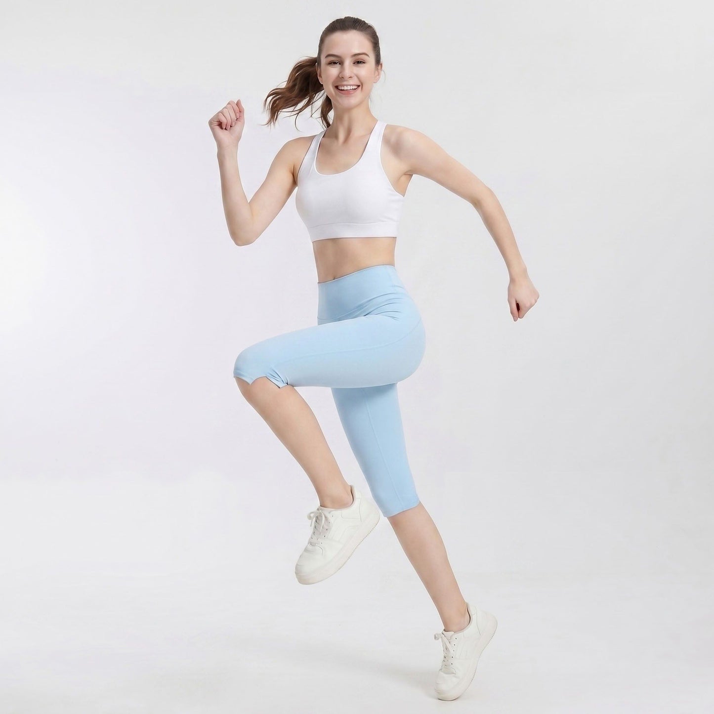 High Waist Capri Leggings with Side Slit Hem Smooth Stretch Pull On Workout Yoga Pants