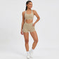 High Waist Crossover Waistband Pocket Workout Biker Shorts