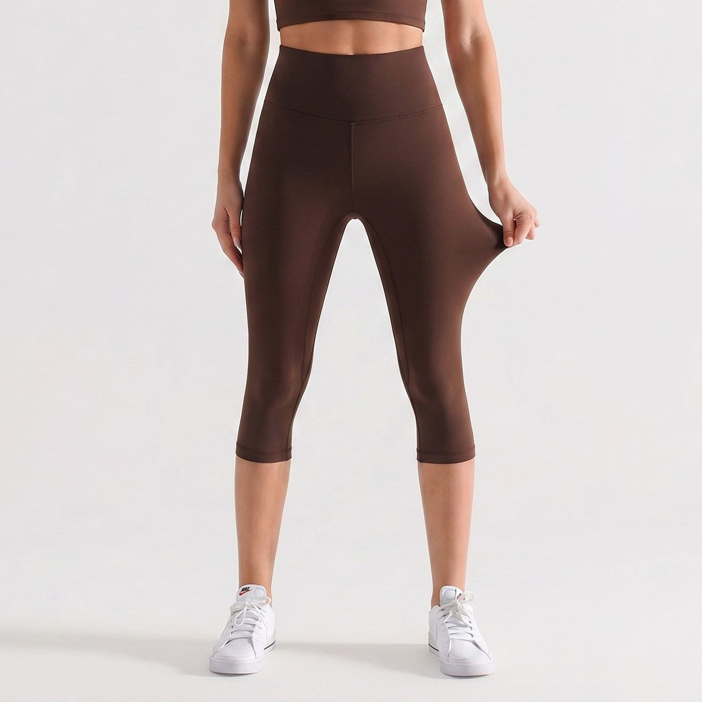 High Waist Capri Leggings with Wide Waistband Smooth Stretch Pull On Workout Yoga Pants