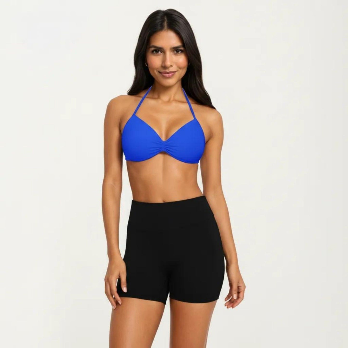Halter Sports Bra with Ruched Front Detail and Open Back Design