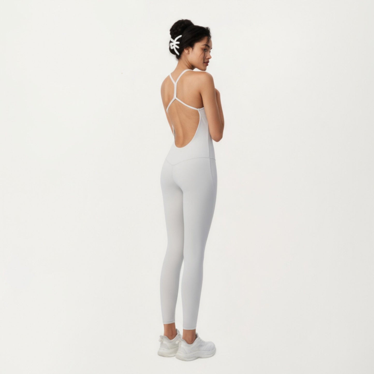 Scoop Neck Full-Length Activewear Bodysuit with Spaghetti Straps