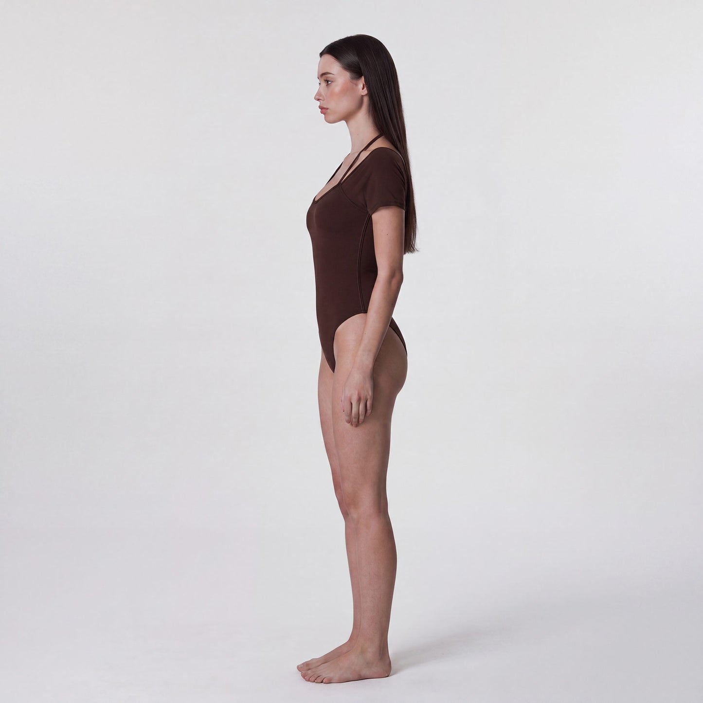Short Sleeve One Piece Active Bodysuit with Built In Padding Open Back Stretch Fit and Quick Dry Fabric