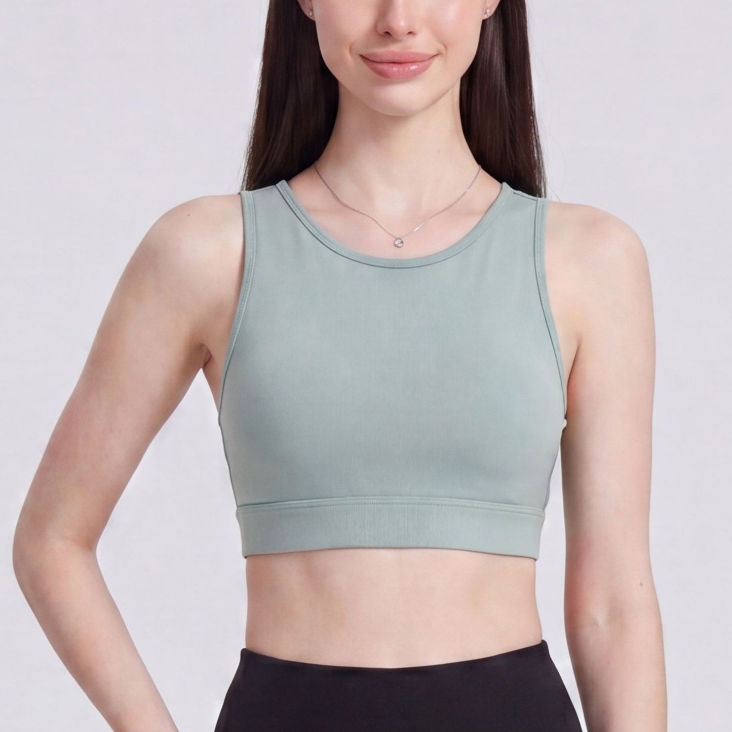 Cropped Sports Bra Tank with High Neck Sleeveless Fitted Workout Yoga Training Top