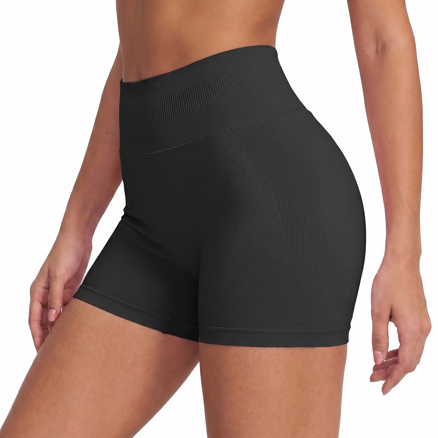 High Waist Seamless Workout Shorts Ribbed Waistband Yoga Biker Shorts