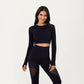 Long Sleeve Seamless Crop Top with Ribbed Texture and Contour Panels
