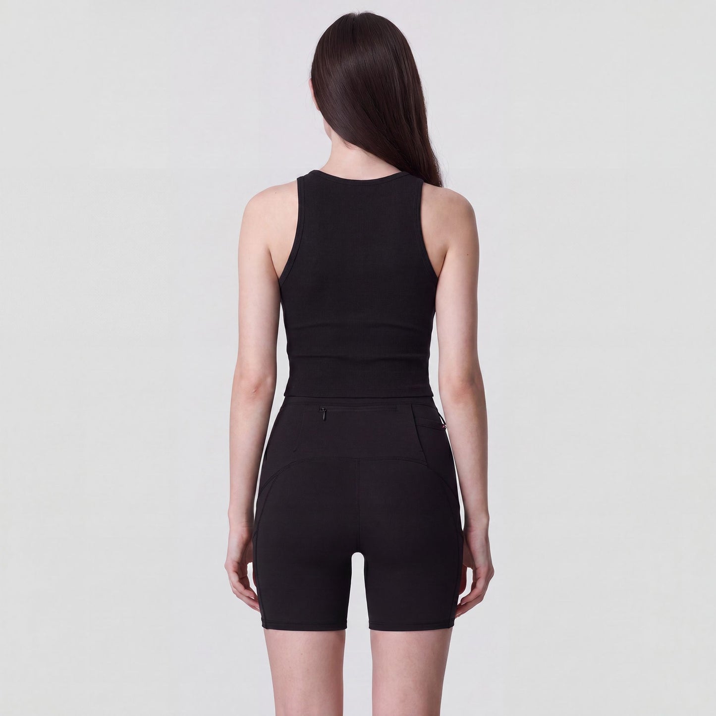 High Waist Ribbed Biker Shorts with Side Pocket and Adjustable Drawcord Detail