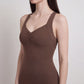 Sleeveless Active Romper with Cross Back Straps Ruched Bust Contour Seams and Fitted Shorts
