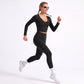 V Neck Long Sleeve Workout Crop Top Fitted Active Shirt