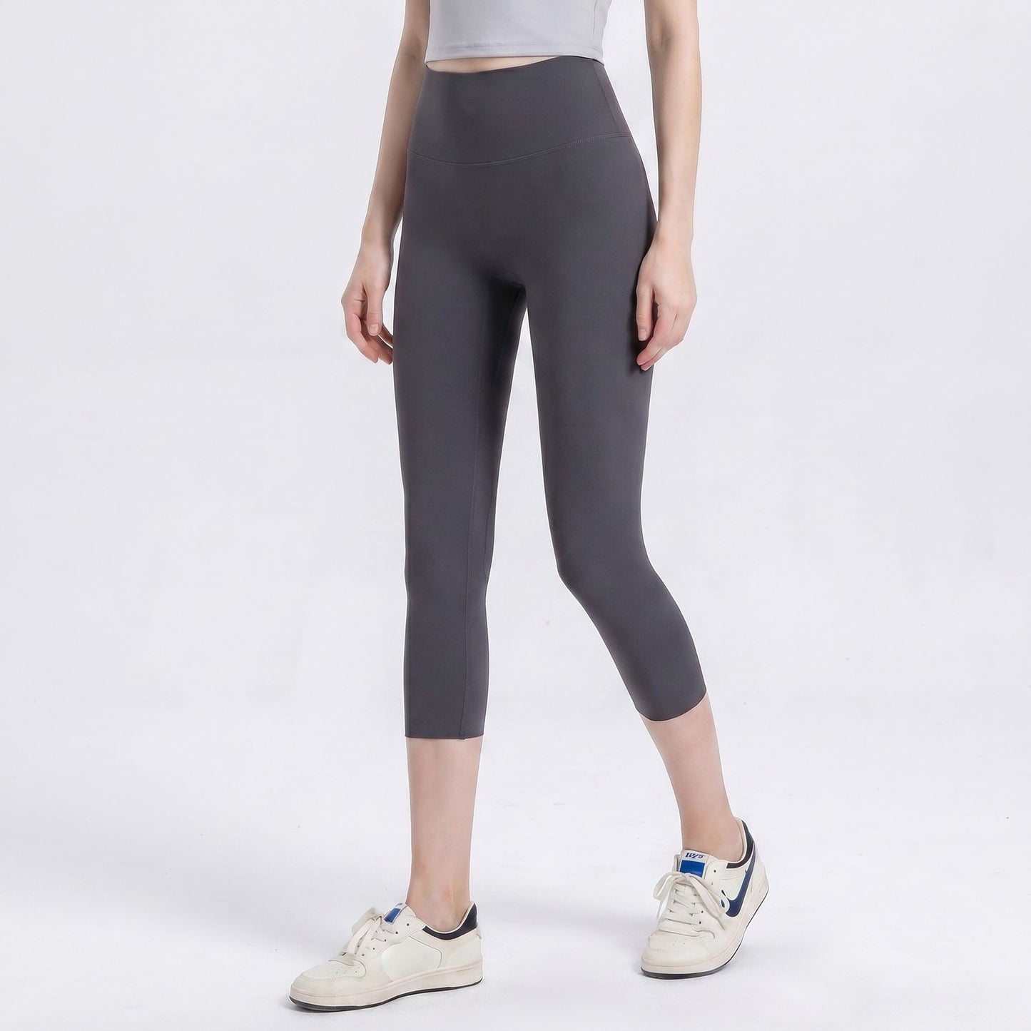 High Waist Capri Leggings with Wide Waistband Smooth Stretch Pull On Yoga Active Pants