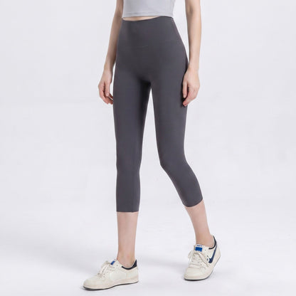 High Waist Capri Leggings with Wide Waistband Smooth Stretch Pull On Yoga Active Pants
