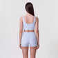 High Waist Crossover Athletic Shorts with Smooth Stretch Fabric and Fitted Biker Short Length