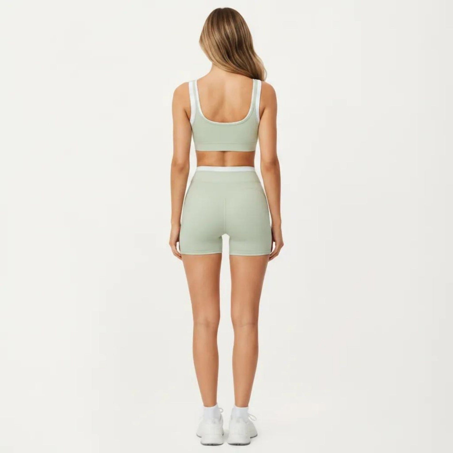 Contrast Trim Sports Bra with Square Neck and Smooth Stretch Fit