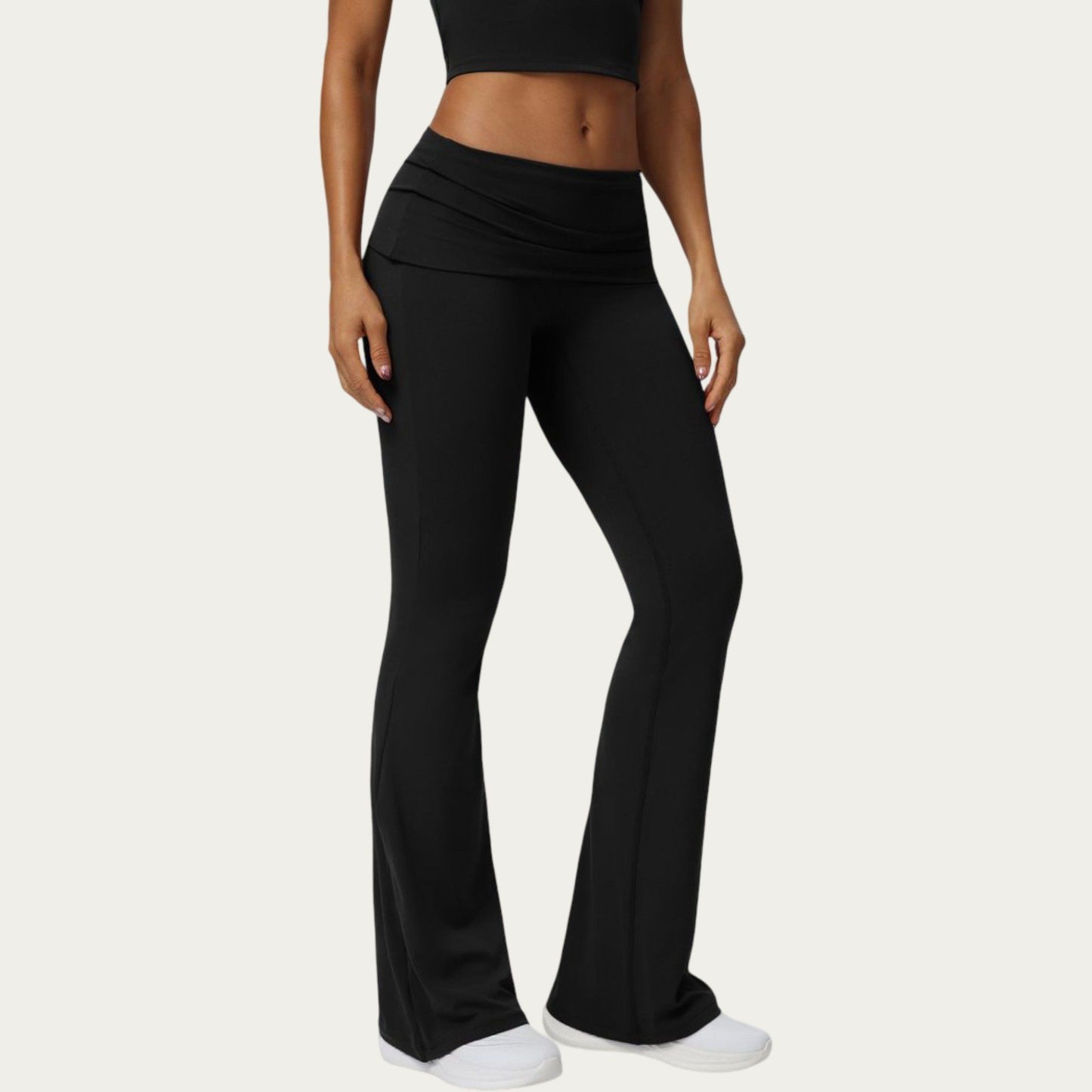 Foldover Waist Flare Leggings with Smooth Stretch Knit Fabric
