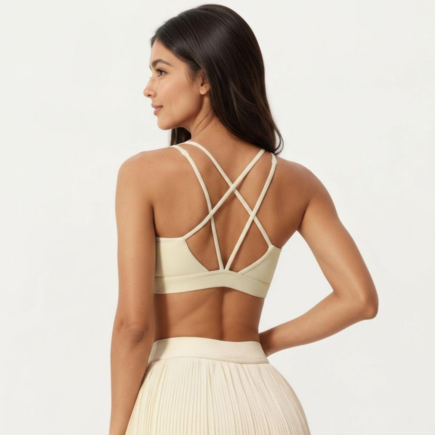Crisscross Back Sports Bra with Square Neck and Smooth Stretch Fit