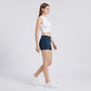 High Waist Biker Shorts with Wide Waistband Mid Thigh Length Smooth Stretch Fit and Pull On Activewear Design
