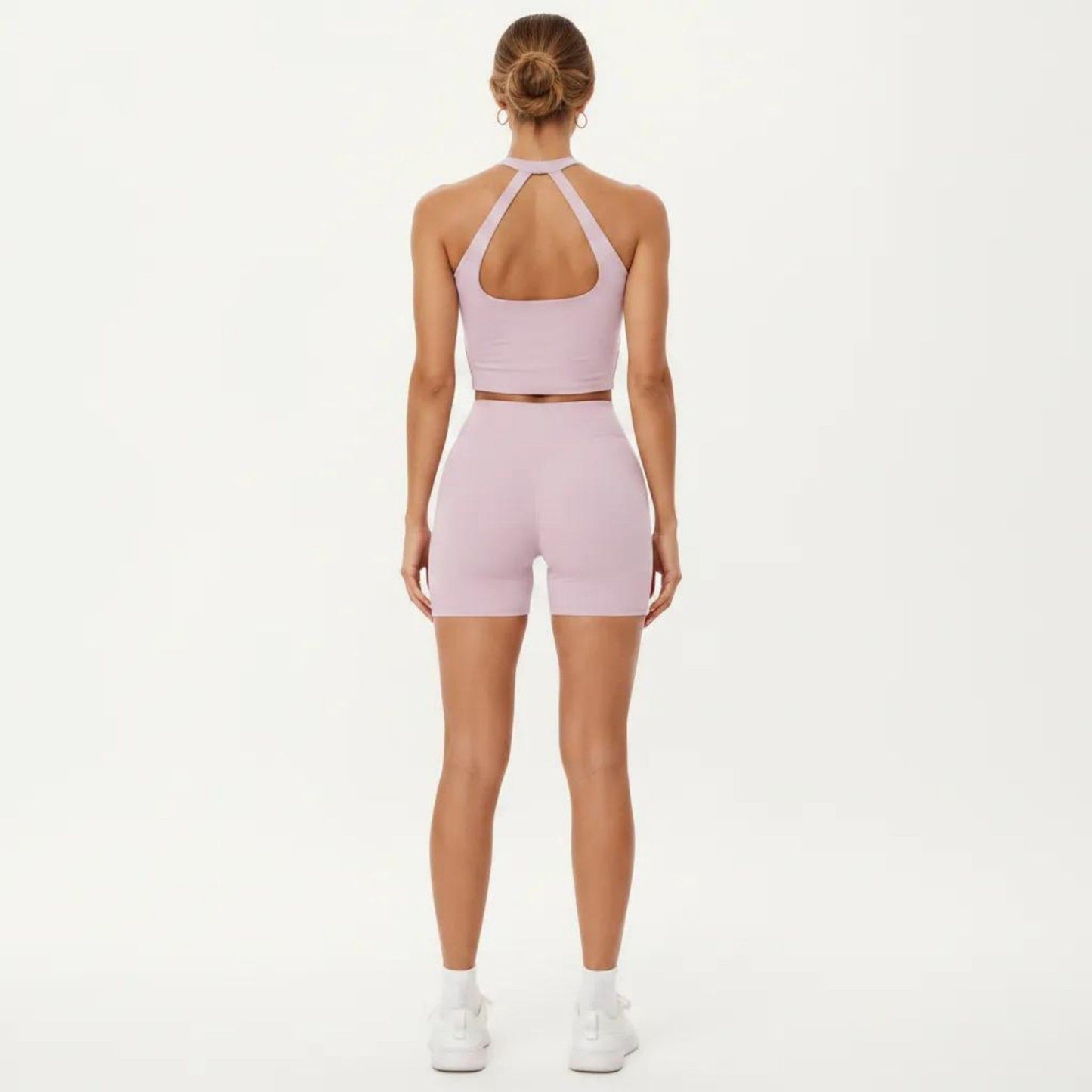 High Neck Longline Sports Bra with Open Back and Cropped Active Fit